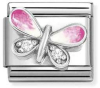 Nm 330321/09 Звено CLASSIC символ "БАБОЧКА" сталь/серебро 925°/цирконы/эмаль розовая